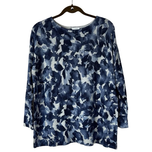 J. Jill purejill Pullover Sweater Top Women’s Medium Petite Floral Blue White - Picture 1 of 10